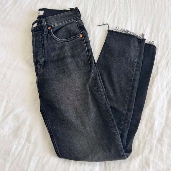 Re/Done Comfort Stretch High Rise Ankle Crop Faded Coal, Size: 24 - Picture 1 of 4